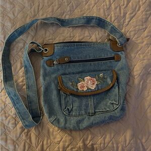 Embroidered Denim Crossbody Bag
